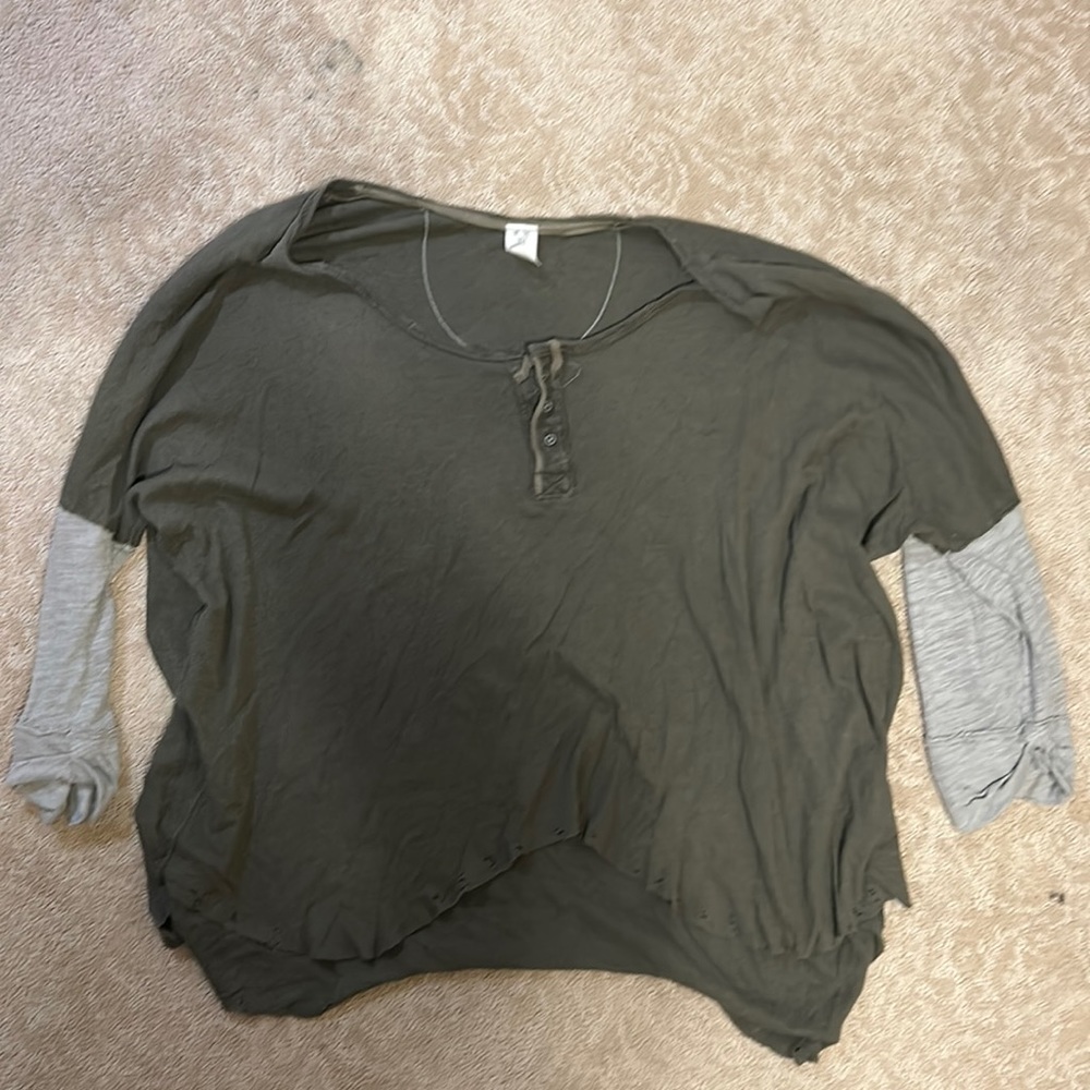 Free People Tops | Free People Distressed Long Sleeve | Color: Gray/Green |